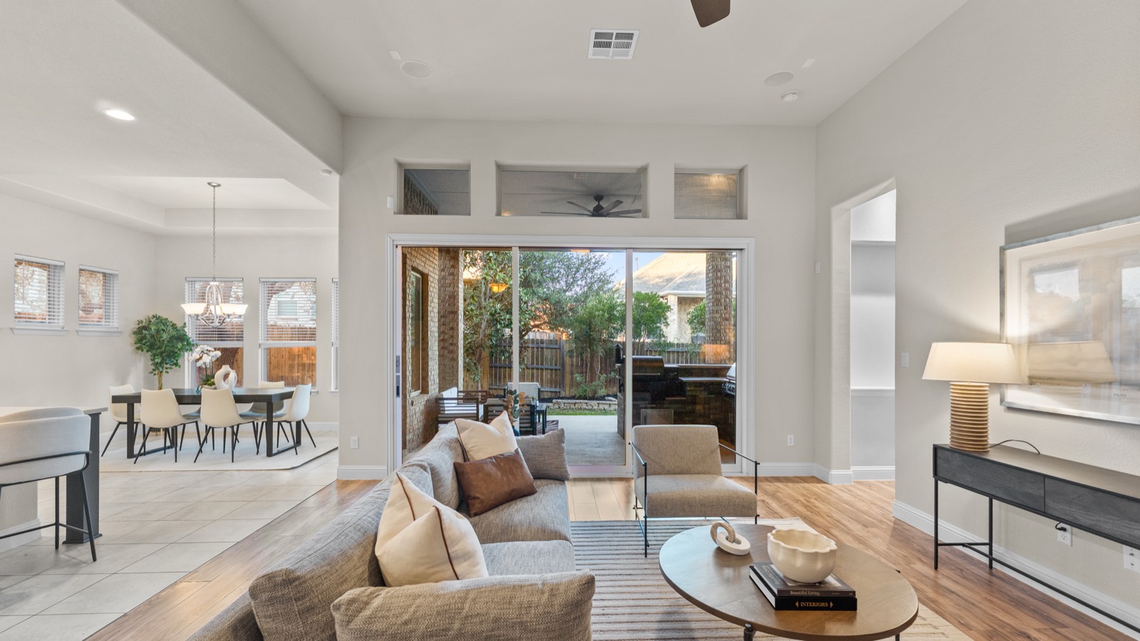 Staged living room with natural light
