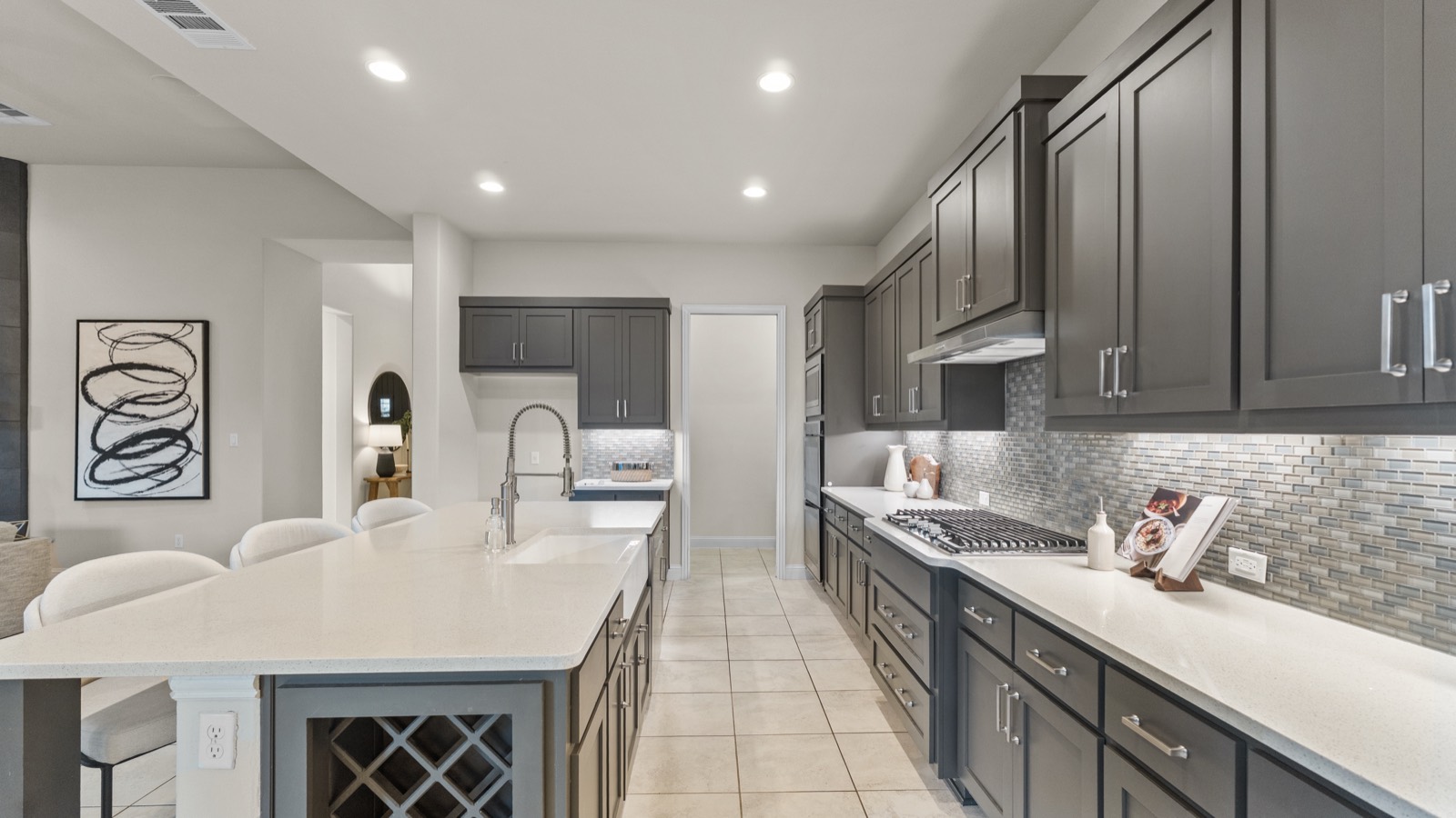 Modern gray galley kitchen